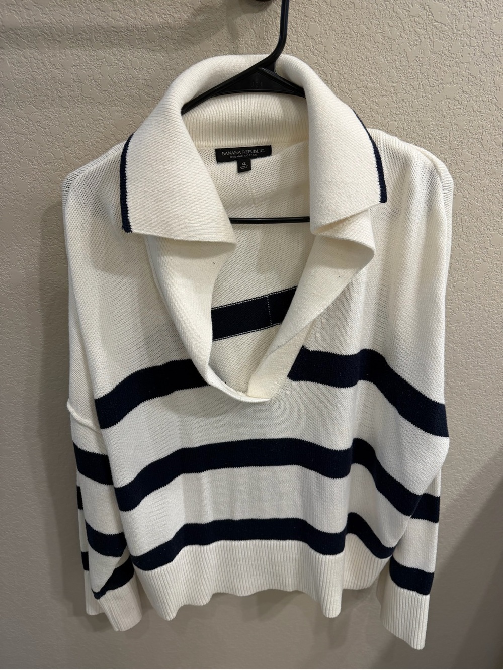 Banana Republic Navy & Cream Striped Collared Sweater